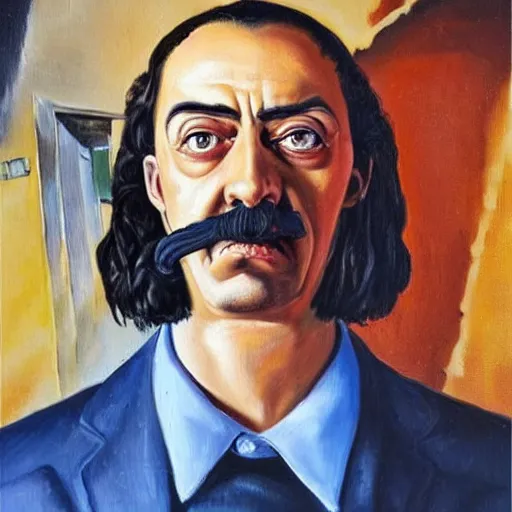 Prompt: A portrait of a la casa de papel character, oil painting by Salvador Dali