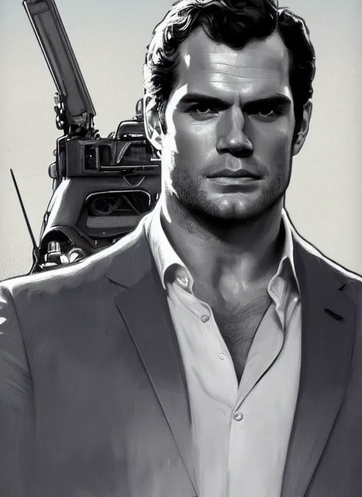 Image similar to portrait of henry cavill as james bond, key art, palm trees, vintage aston martin, highly detailed, digital painting, artstation, concept art, cinematic lighting, sharp focus, illustration, by gaston bussiere alphonse mucha