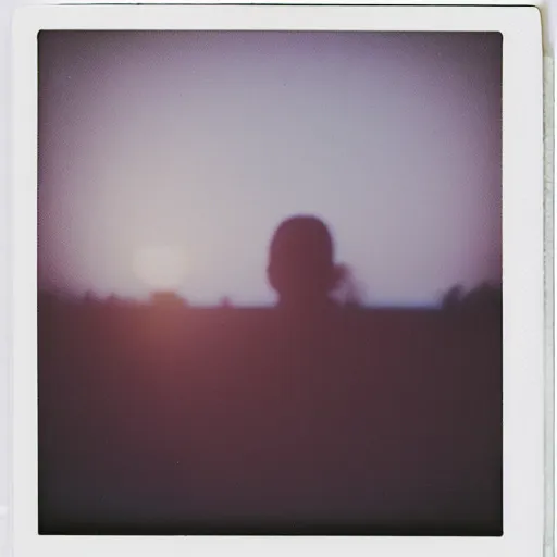 Prompt: polaroid sx - 7 0 double exposure of a woman's profile looking at the sunset, sky overlaid