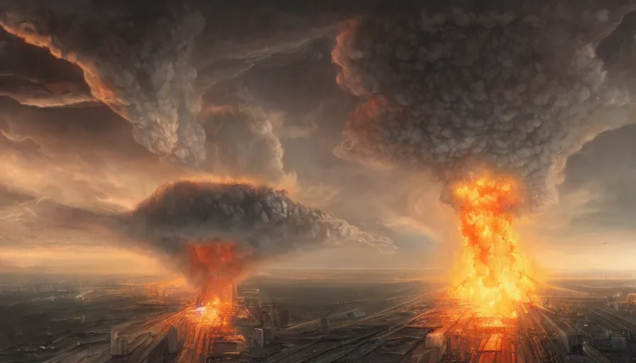 Image similar to washington dc destroyed by nuclear explosion, nuclear clouds, hyperdetailed, artstation, cgsociety, 8 k