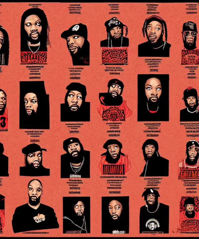 Prompt: portraits of wu tang clan by shepard fairey