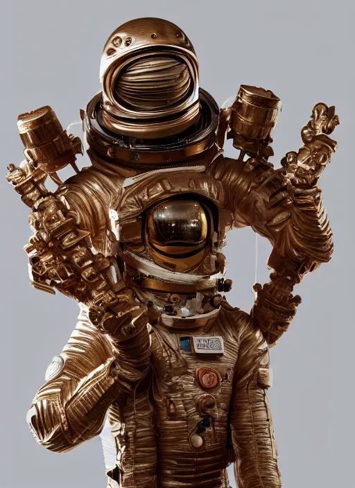 Image similar to high intricate statue of an astronaut carved from wood in baroque style, studio light, maria panfilova, andrea savchenko, mike kime, ludovic plouffe, qi sheng luo, oliver cook, trending on artstation