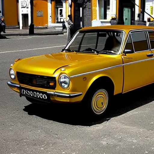 Prompt: Lada car made of gold