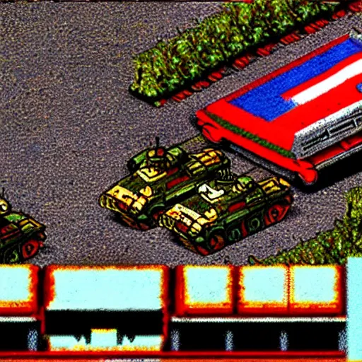 Prompt: metal slug tank at tiananmen square massacre news footage