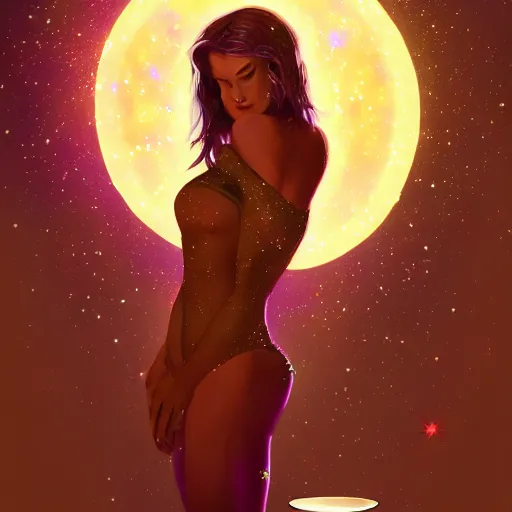 Image similar to beautiful celestial woman made of stars and galaxies drinking coffe digital art trending on artstation by greg rutkowsky