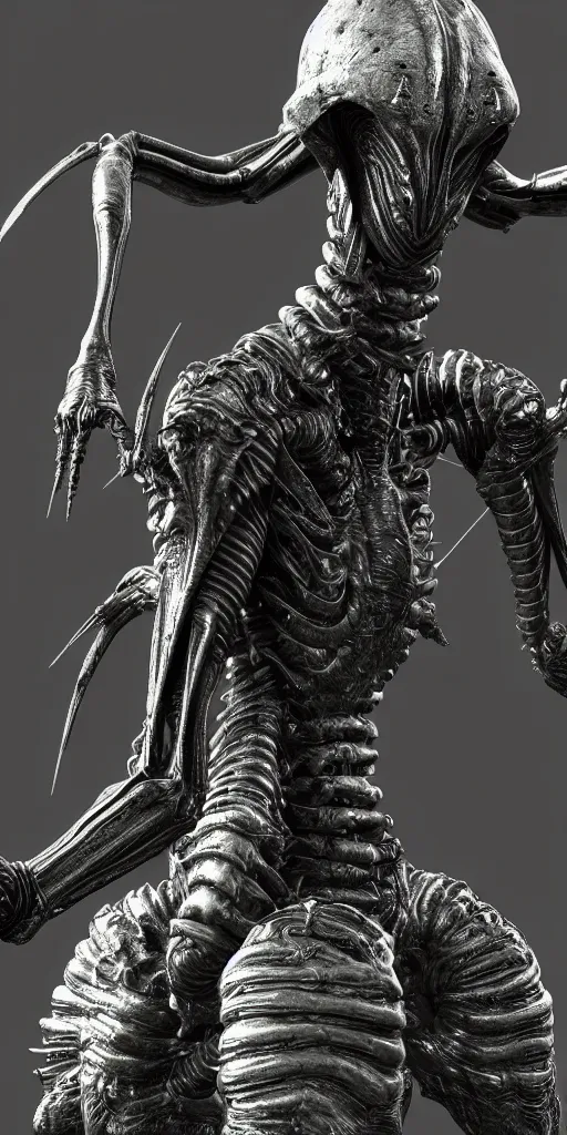 Image similar to futuristic alien with lasers eldenring boss. fromsoftware, dark souls, eldenring, screenshot, extremely detailed, insanely detailed, realistic, zbrush, horror, bloodbourne, full body concept