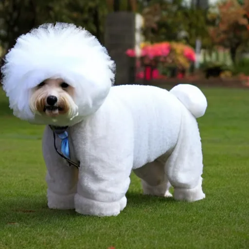 Prompt: a photo of a person wearing a bichon frise costume