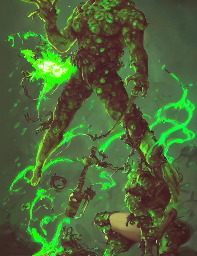 Image similar to toxic avenger in jade coloured cyberpunk toxic slime with green flames, by frank fazetta and peter mohrbacher, trending on artstation, digital art, 4 k resolution, detailed, high quality, hq artwork, character concept, character full body portrait, leather boots