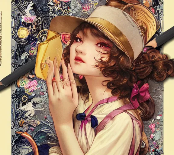 Image similar to ' touhou girl studying jazz music ', beautiful shadowing, 3 d shadowing, reflective surfaces, illustrated completely, 8 k beautifully detailed pencil illustration, extremely hyper - detailed pencil illustration, intricate, epic composition, masterpiece, bold complimentary colors. stunning masterfully illustrated by artgerm, range murata, alphonse mucha.