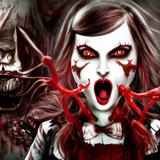 Prompt: very scary american mcgee's alice in wonderland madness returns sharp focus 8 k