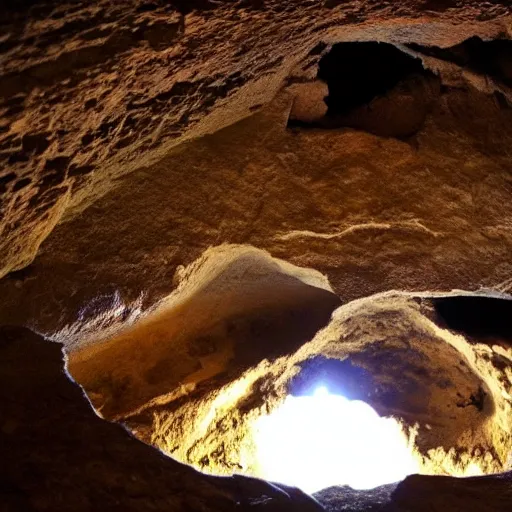 Image similar to a hole on ceiling cave, stars visible through hole