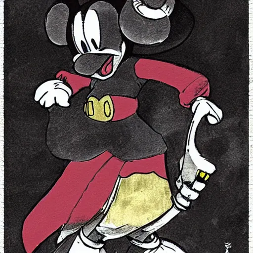 Prompt: Mickey mouse as a dark souls boss by Tetsuya Ishida