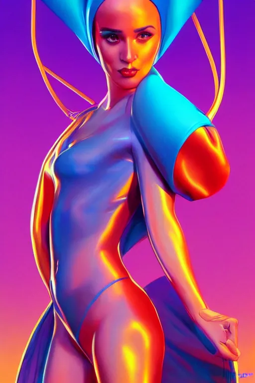 Image similar to 🧕🏽🌈, 8 0 s art deco, artstation, moebius + artgerm, hd,