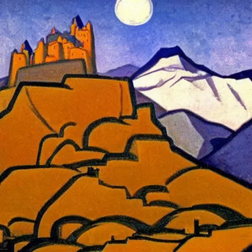 Image similar to A castle in the mountains by Nicholas Roerich