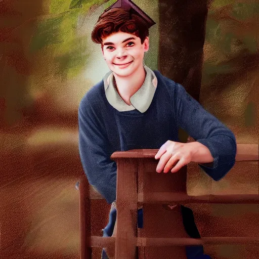 Image similar to Gilbert Blythe from anne with an e as college students, digital art