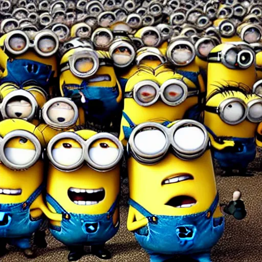 Prompt: Minions facing extinction due to overpopulation crisis