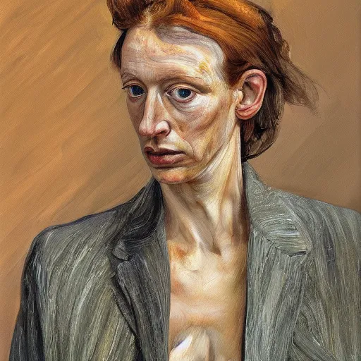 Image similar to high quality high detail painting by lucian freud, hd, ginger looking away