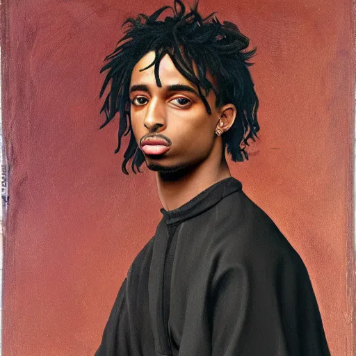 Image similar to a renaissance style portrait painting of playboi carti