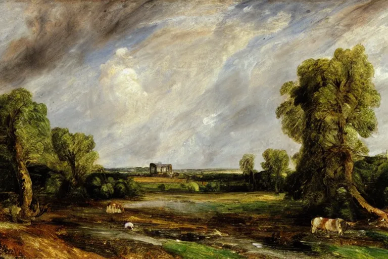 Image similar to ‘ a painting of a pastoral country landscape with a river by john constable ’