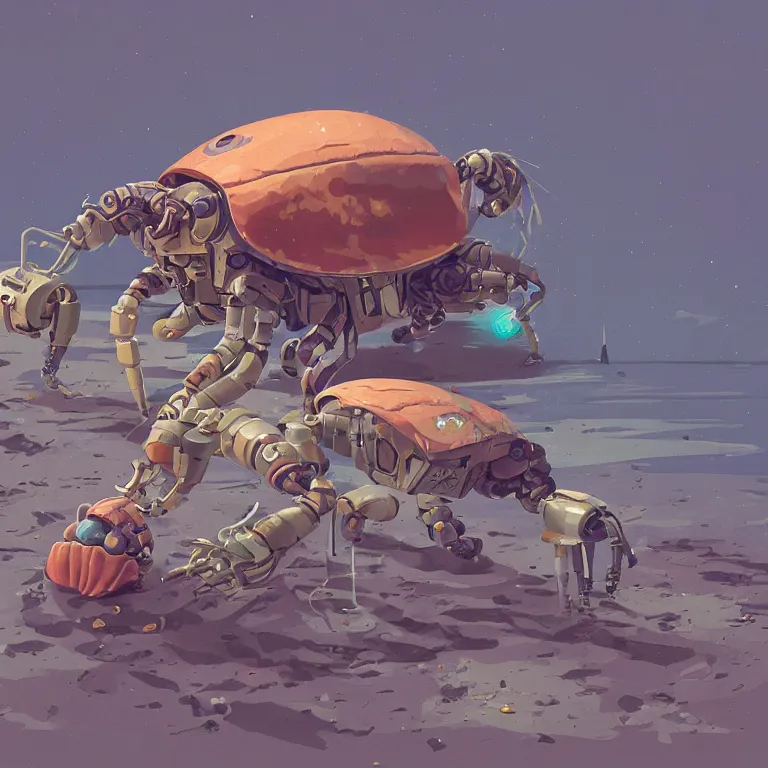 Prompt: robotic hermit crab, by Simon Stålenhag, concept art, Hugo award winner