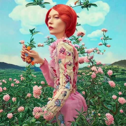 Prompt: pretty model with orchards and clouds : : by martine johanna and simon stalenhag and chie yoshii and casey weldon and wlop : : ornate, dynamic, particulate, rich colors, intricate, elegant, highly detailed, vogue, harper's bazaar art, fashion magazine, smooth, sharp focus, 8 k, octane render