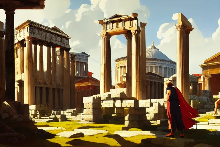 Image similar to anime key visual of the roman empire world conquest, great greek pantheon, divine right, style of jamie wyeth james gilleard edward hopper greg rutkowski acrylic painting, preserved museum piece, historical