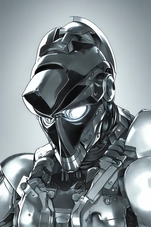 Image similar to cyber cyborg ninja mask helmet metal gear solid artic suit swat commando, global illumination ray tracing hdr fanart arstation by sung choi and eric pfeiffer and gabriel garza and casper konefal, a spectacular view cinematic rays of sunlight comic book illustration, by john kirby