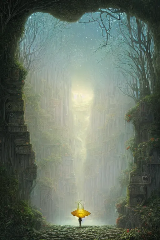 Image similar to wonderdream faeries lady digital art painting fantasy by hubert robert and lee madgwick and roger dean and jacek yerka, dan mumford and alex grey style, soft lighting, 4 k hd wallpaper illustration character design concept joy atmospheric lighting