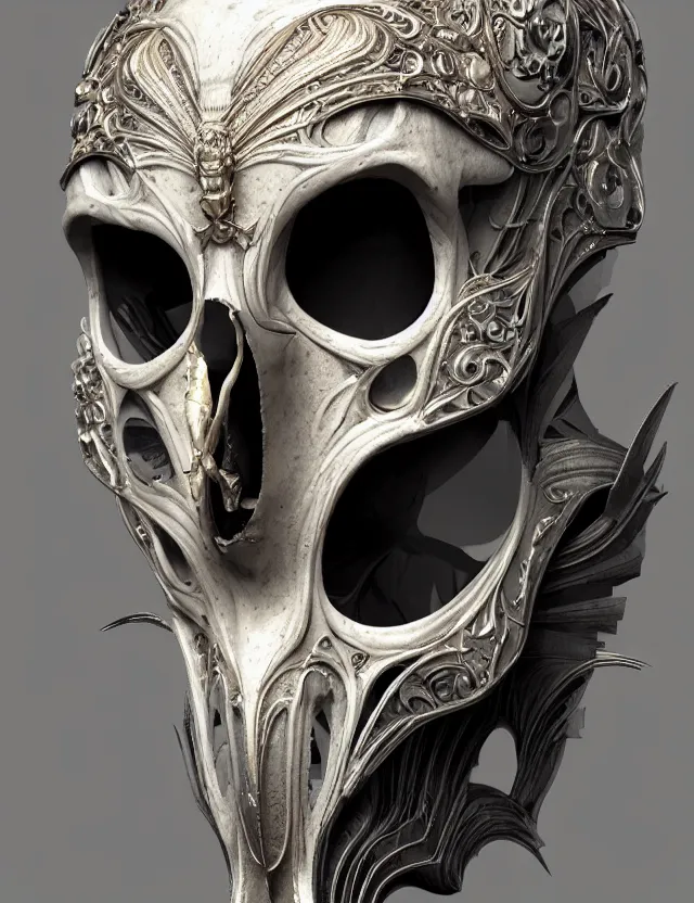 Image similar to 3 d goddess close - up profile portrait russian batman mask with ram skull. beautiful intricately detailed mask. artwork by giger and dali and beeple and greg rutkowski