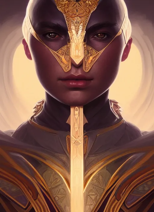 Image similar to symmetry!! portrait of fantasy knight, high fantasy, intricate, elegant, highly detailed, digital painting, artstation, concept art, smooth, sharp focus, illustration, art by artgerm and greg rutkowski and alphonse mucha, 8 k