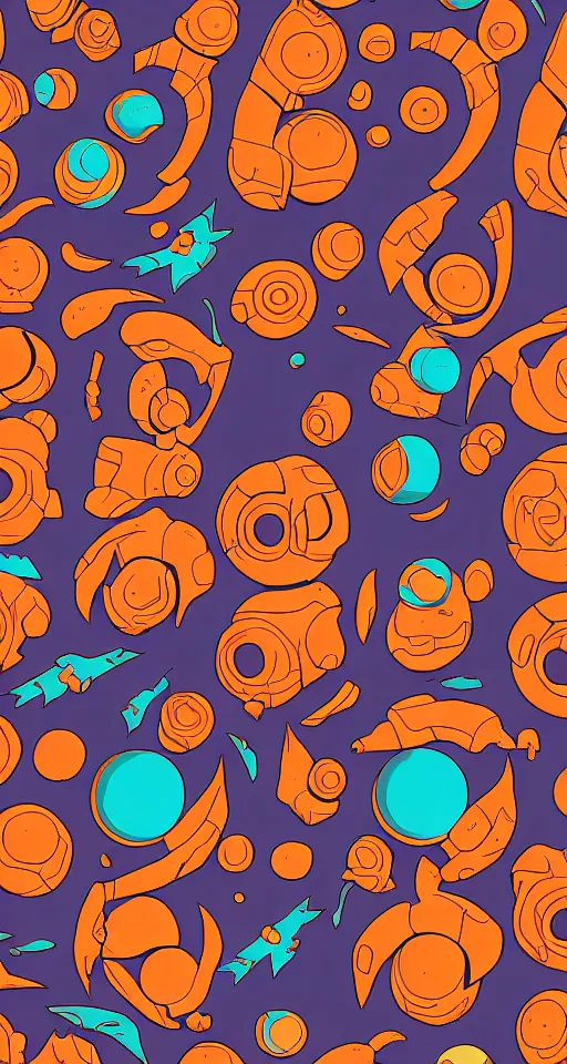 Prompt: vector pattern with Samus and Metroids, vector illustration, simple colors, minimalism, symmetry, symmetrical, looping, artstation, DeviantArt