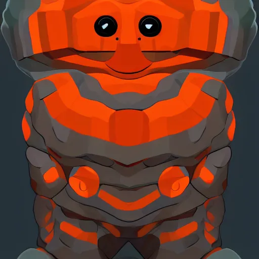 Prompt: a baby magma golem, dark grey and orange colours, digital art, detailed