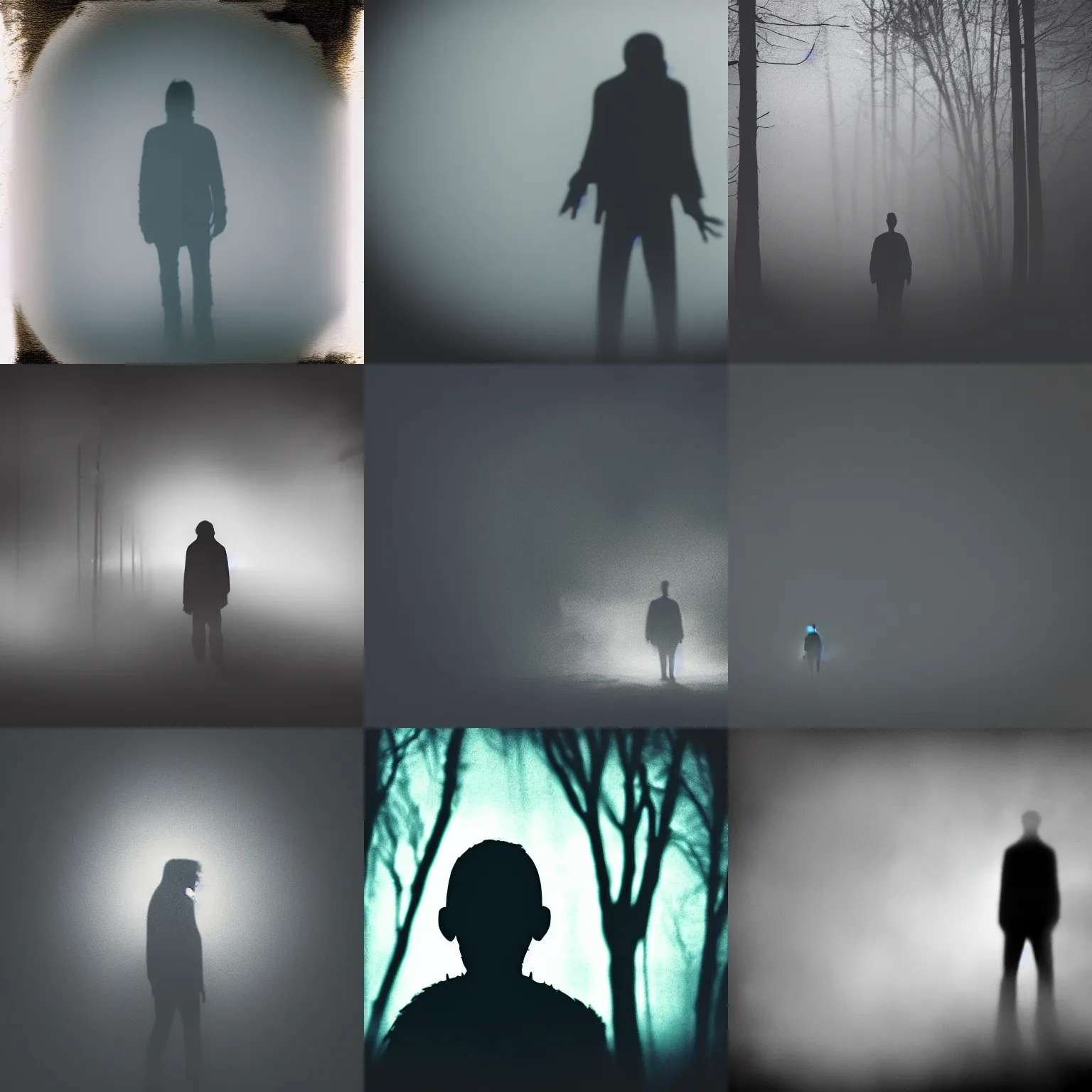 Prompt: silhouette of a zombie, volumetric fog, night, creepy atmosphere, polaroid photograph, film grain, upscaled to 4k