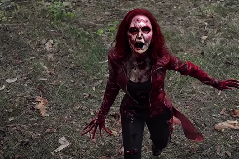 Image similar to film still of zombie Wanda Maximoff in new avengers movie, 4k