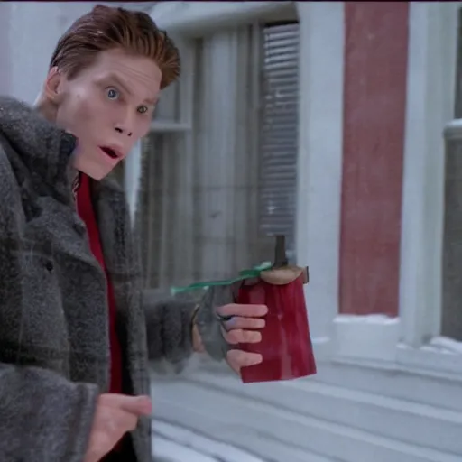 Image similar to Live Action Still of Jerma in Home Alone, real life, hyperrealistic, ultra realistic, realistic, highly detailed, epic, HD quality, 8k resolution, body and headshot, film still