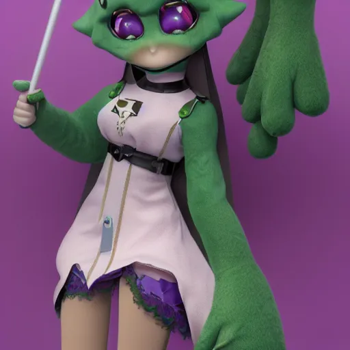 Prompt: cute fumo plush of a knight doggirl of a royal legion, green and purple, monster girl, vray