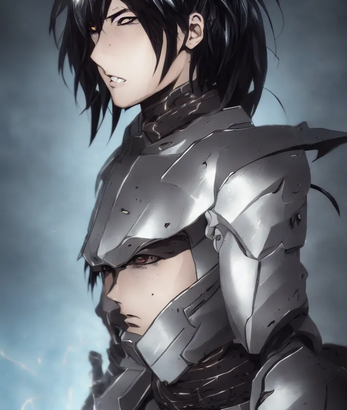 Image similar to a detailed manga character portrait of a dark haired silver cyborg anime man wearing a tattered brown cape, trending on artstation, digital art, 4 k resolution, detailed, octane render, high quality, sharp focus, hq artwork, insane detail, concept art, character concept, character illustration, full body illustration, cinematic, dramatic lighting