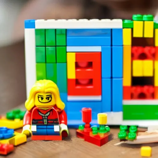 Image similar to a happy meal made from lego bricks