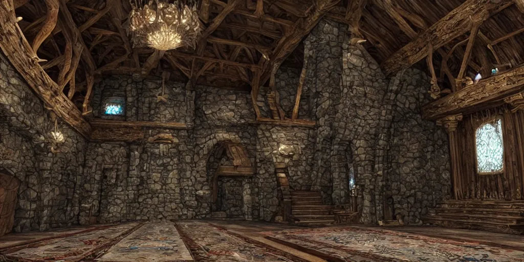 Image similar to The great hall of the mountain king. hyper realistic, dungeons and dragons