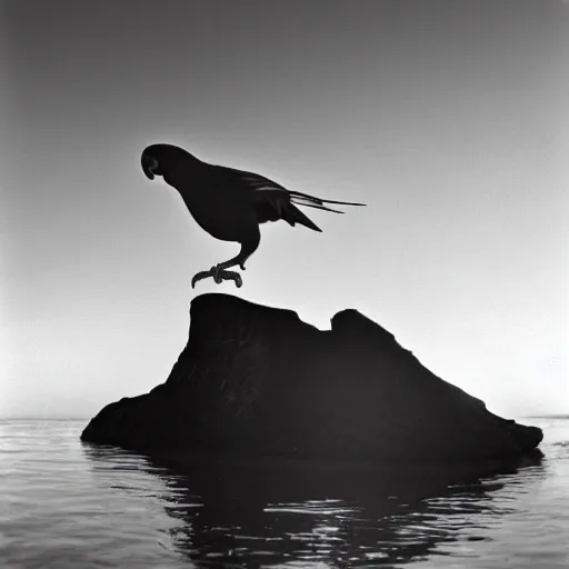 Prompt: A black and white photo of a Parrot on an iceberg Frank Machalowski