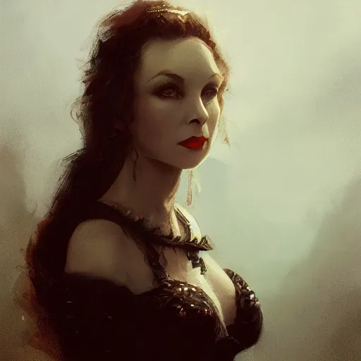 Image similar to closeup portrait of a young vivian leigh in gothic clothing, dramatic light, gorgeous view, depth, high detail, digital art, painted by greg rutkowski and seb mckinnon, by tim burton, trending on artstation