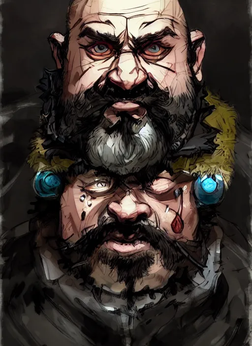 Prompt: portrait of a crazy dwarf with poison flasks. in style of yoji shinkawa and hyung - tae kim, trending on artstation, dark fantasy, great composition, concept art, highly detailed, dynamic pose, vibrant colours.