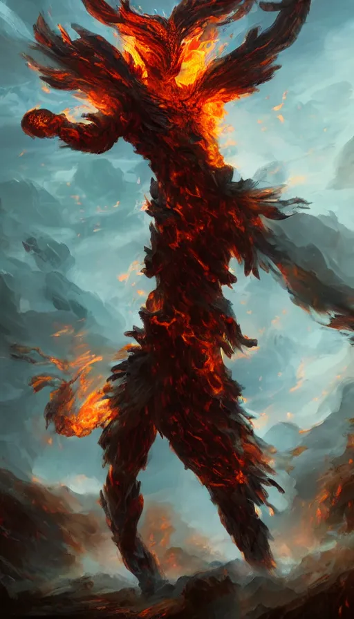 Image similar to fire elemental, man figure, flat background, man body, full body, intricate, beautiful, pathfinder, epic painting, paint texture, uplight, 8k, highly detailed, illustration