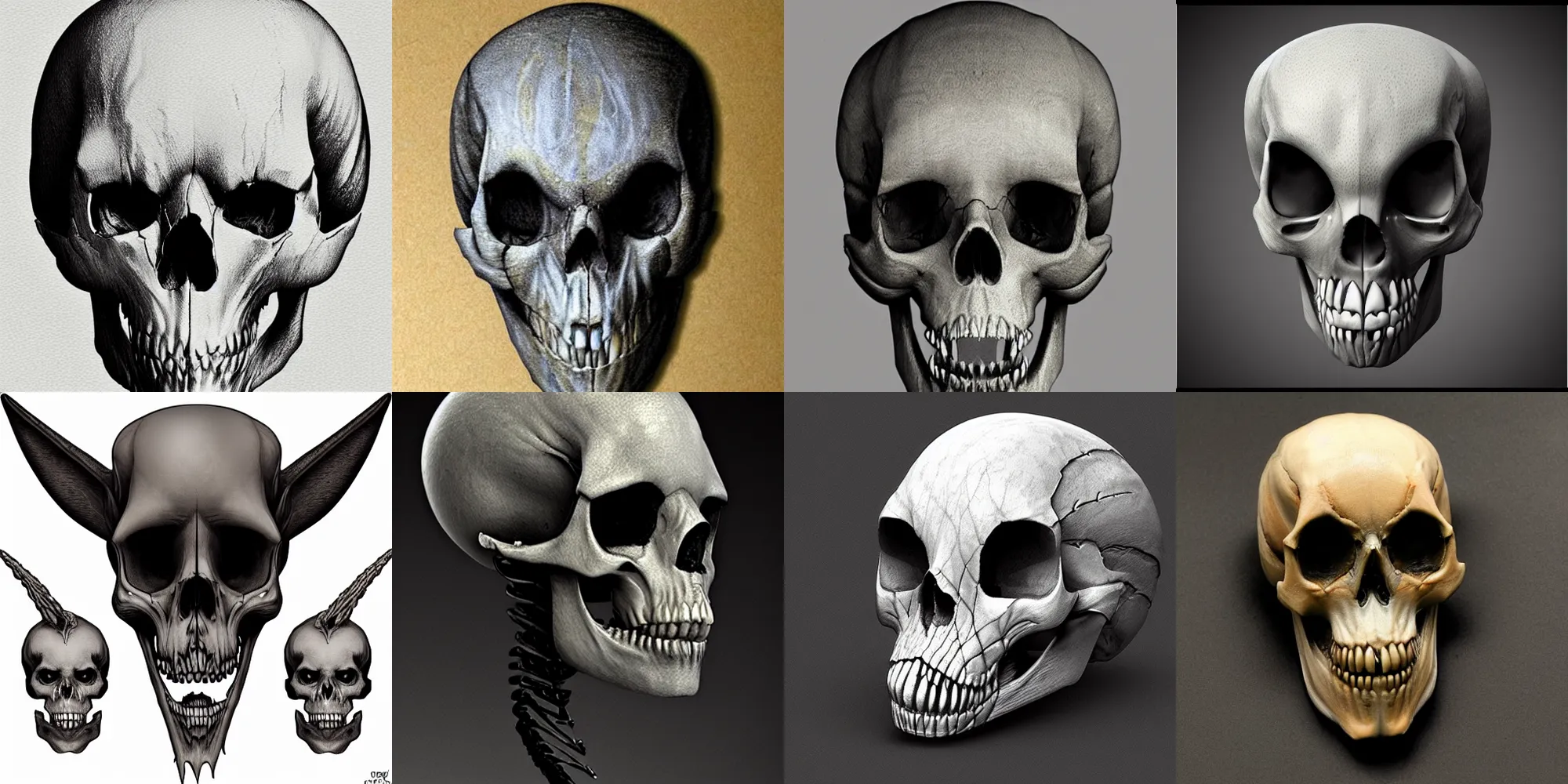 Prompt: alien realistic creature skull and skeleton