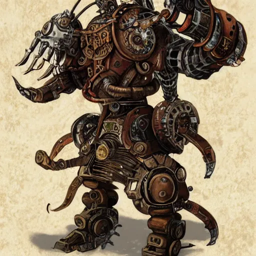 Prompt: portrait of a rampaging ashigaru steampunk - inspired mecha boar, fantasy dungeons and dragons magic the gathering art, of bamboo, laquer and steel by brian froud and greg rutkowski