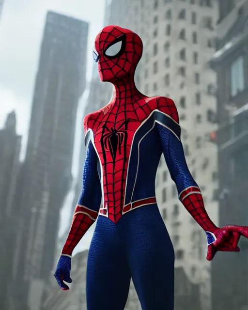 Image similar to A photo of an live-action animated SpiderMan movie starring emma watson. Emma watson face reveal. rendered in Unreal Engine, 8K concept art, detailed, cohesive, mixed media, volumetric lighting, ambient occlusion, 8K 3D, shot on Kodak Ektar