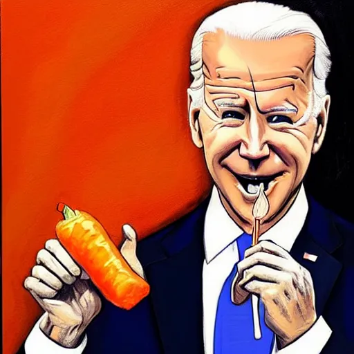 Prompt: joe biden eating a carrot, highly detailed, realistic, painting