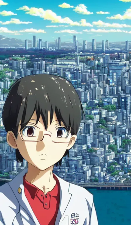 Prompt: anime fine details portrait of school boy in front of modern tokyo city landscape on the background deep bokeh, close-up view, anime masterpiece by Studio Ghibli, 8k, sharp high quality anime, artstation