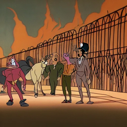 Prompt: a disney cel animation still frame of hell in a cell