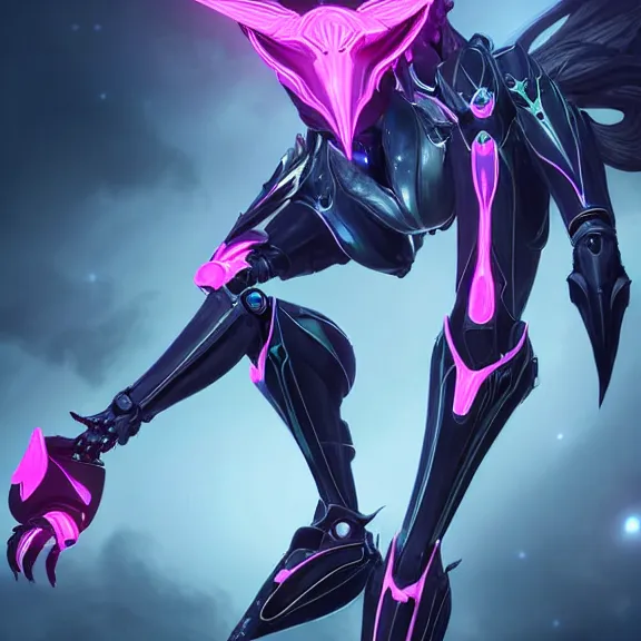 Image similar to highly detailed giantess shot, exquisite warframe fanart, looking up at a giant beautiful majestic saryn prime female warframe, as a stunning anthropomorphic robot female dragon, looming over you, elegantly posing over you, sleek bright white armor with glowing fuchsia accents, camera between detailed robot legs, looking up, proportionally accurate, anatomically correct, sharp detailed robot dragon paws, two arms, two legs, camera close to the legs and feet, giantess shot, furry shot, upward shot, ground view shot, leg and hip shot, elegant shot, epic low shot, high quality, captura, realistic, sci fi, professional digital art, high end digital art, furry art, macro art, giantess art, anthro art, DeviantArt, artstation, Furaffinity, 3D realism, 8k HD octane render, epic lighting, depth of field